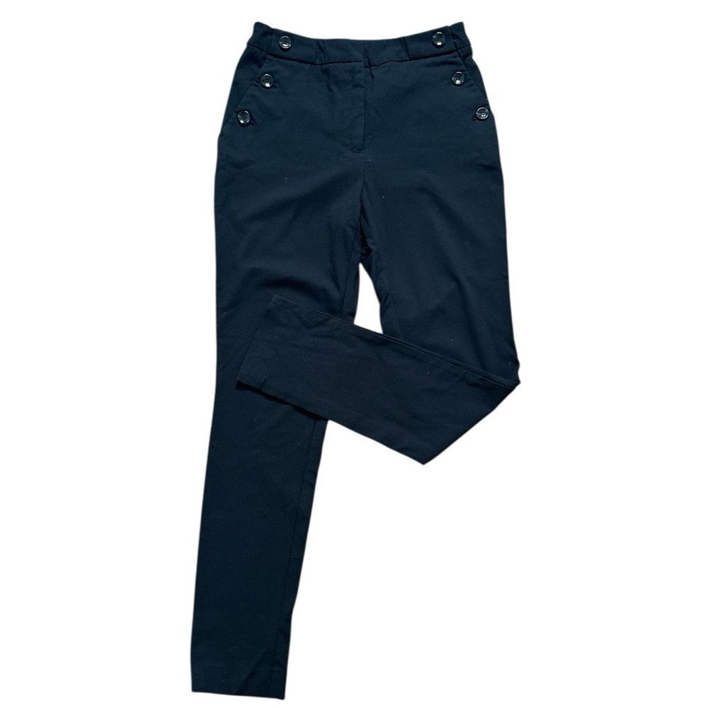 H&M Black Slim-Fit Trousers size 4 High-Waisted Button Detail Nautical Clean